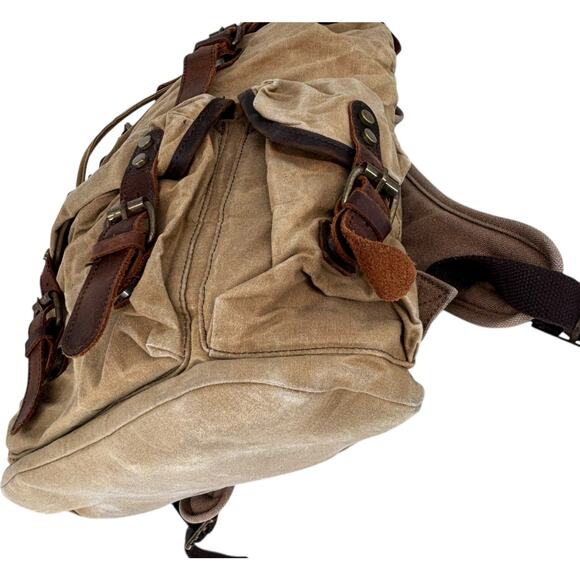 Vintage Waxed Canvas Leather Back Pack Utility Streetwear Commuter Gorpcore - Picture 11 of 16